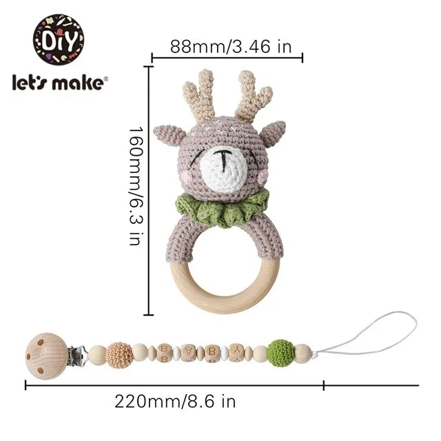 Wooden Crochet Animal Baby Rattle