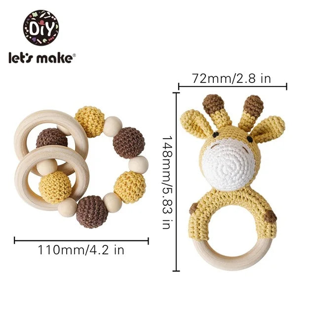 Wooden Crochet Animal Baby Rattle