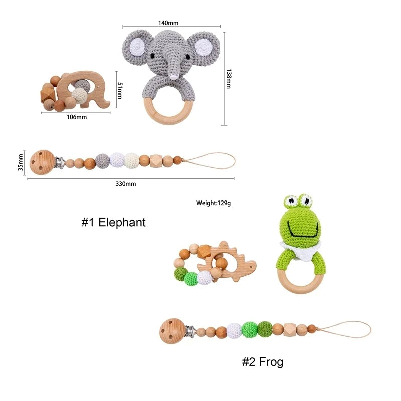 Wooden Crochet Animal Baby Rattle