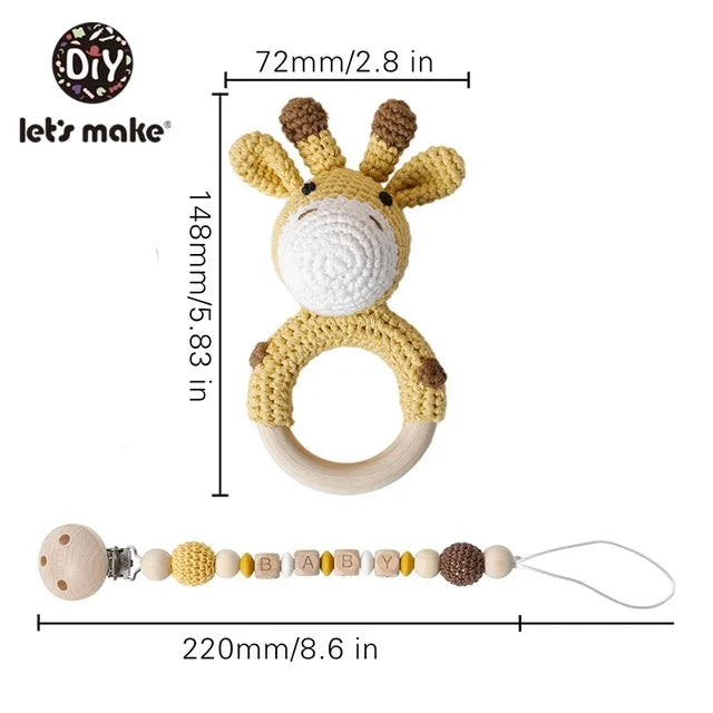 Wooden Crochet Animal Baby Rattle