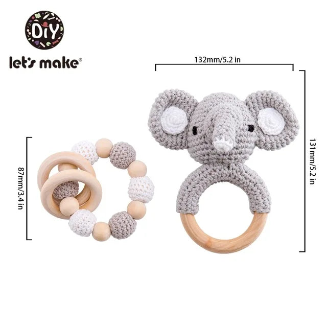 Wooden Crochet Animal Baby Rattle