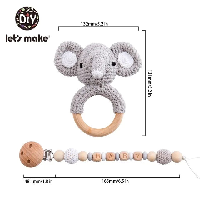 Wooden Crochet Animal Baby Rattle