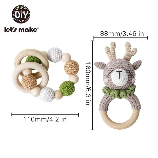 Wooden Crochet Animal Baby Rattle