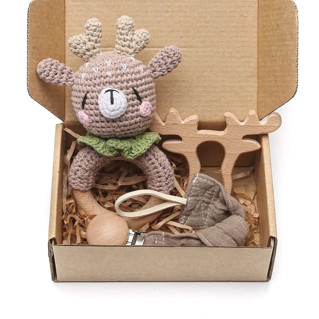 Wooden Crochet Animal Baby Rattle