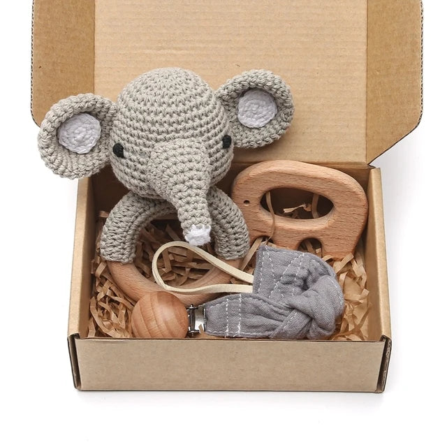 Wooden Crochet Animal Baby Rattle