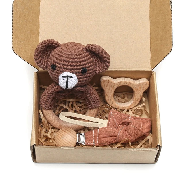 Wooden Crochet Animal Baby Rattle