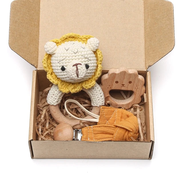 Wooden Crochet Animal Baby Rattle