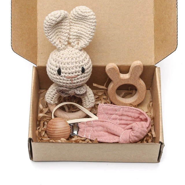 Wooden Crochet Animal Baby Rattle