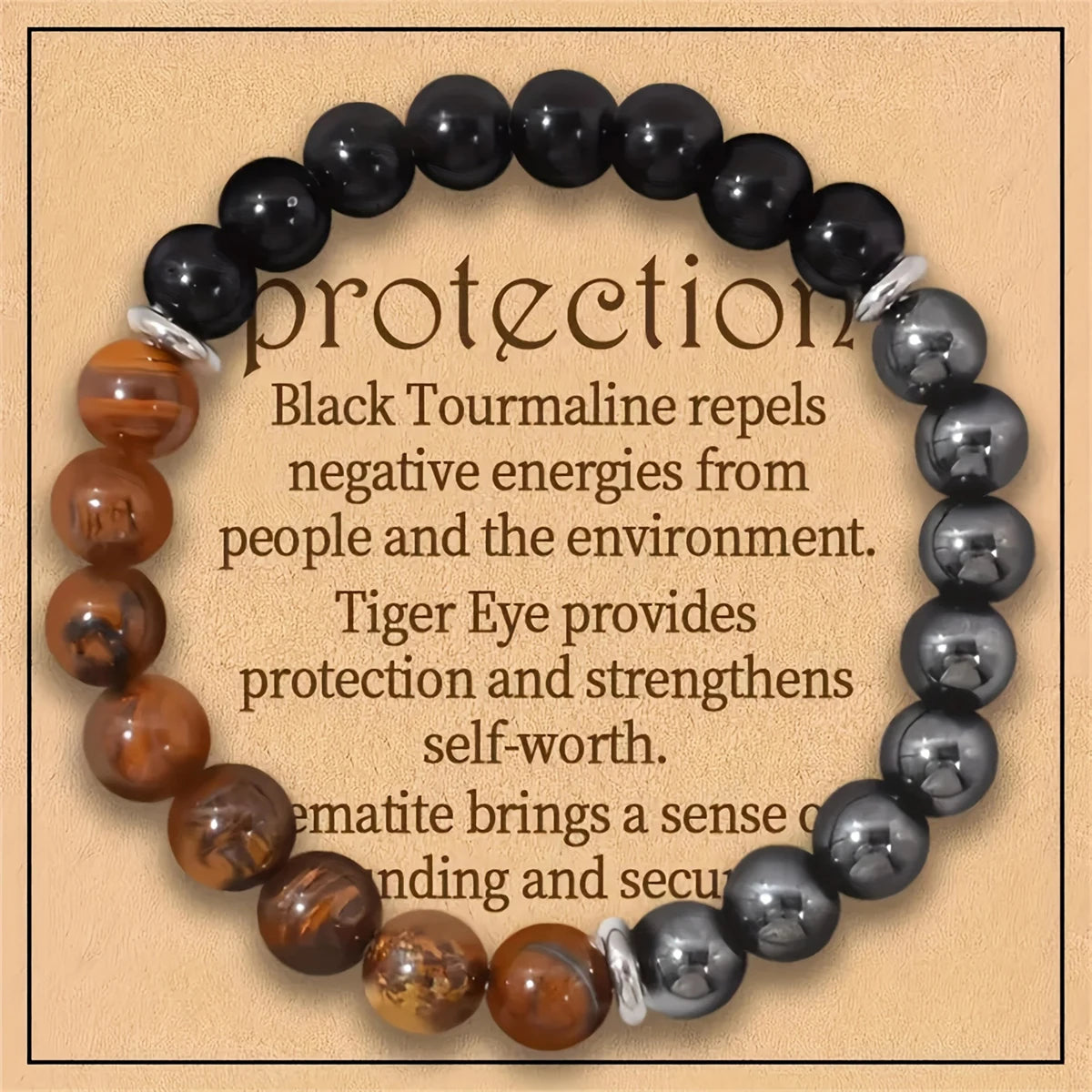 Triple Protection Bracelet - Tiger Eye Black, Obsidian, & Hematite