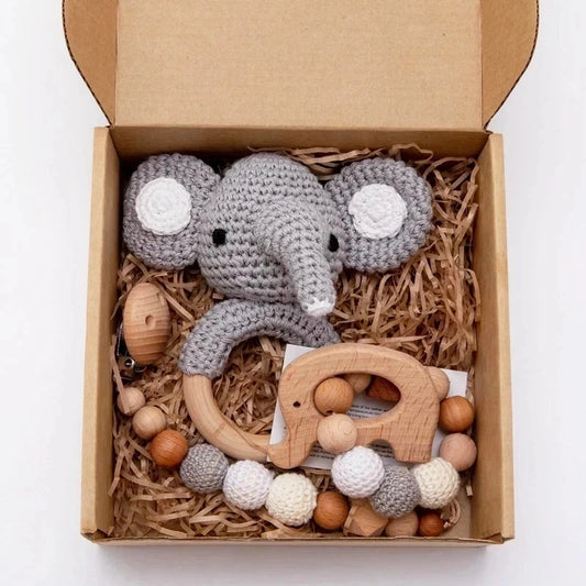 Wooden Crochet Animal Baby Rattle