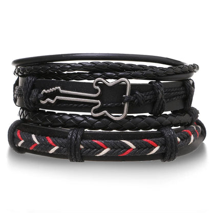 4Pcs/ Set Braided Wrap Leather Bracelets for Men