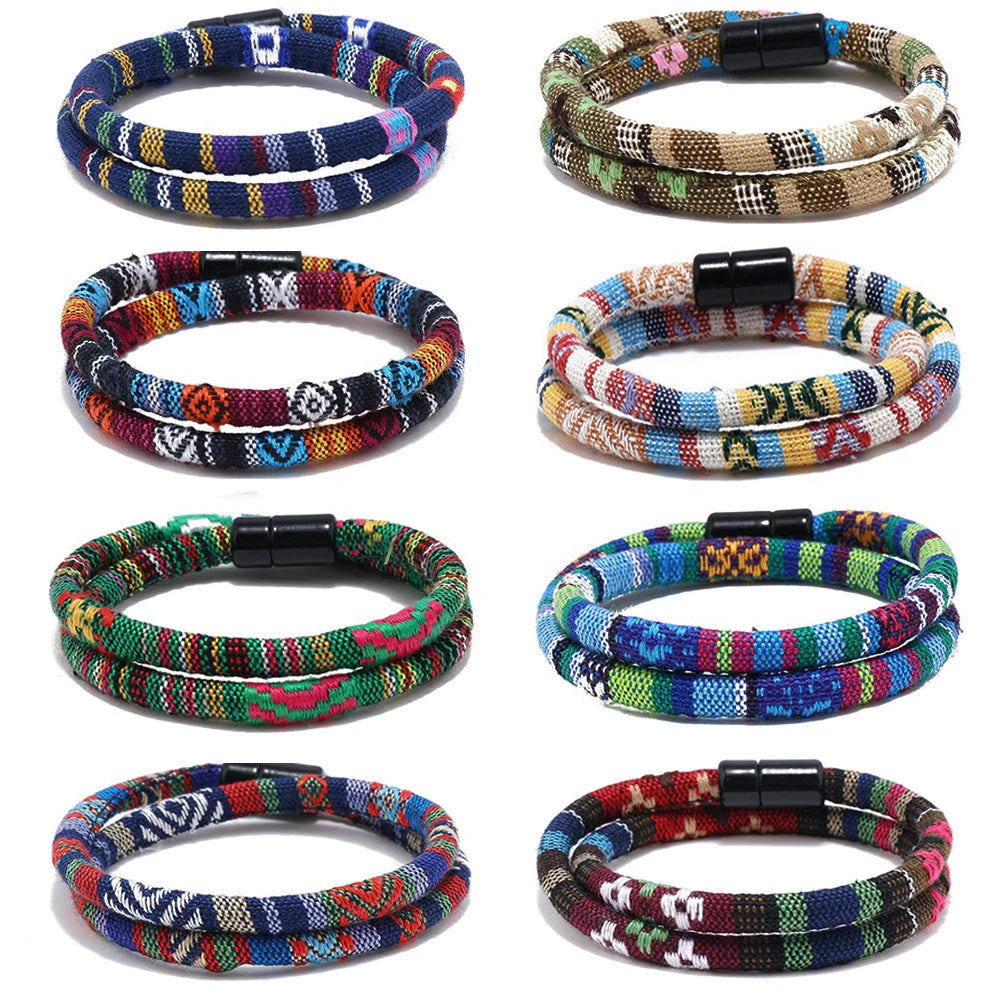 Bohemia Rope Bracelet Pulseras Hilo Magnetic Ethnic Boho Fabric Bracelet for Men & Women