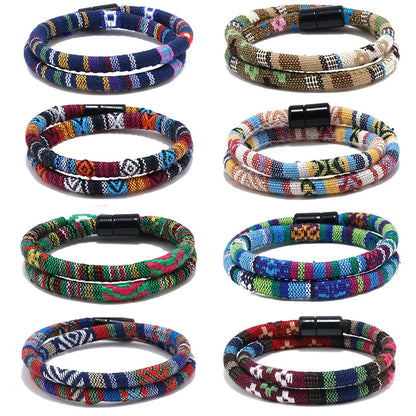 Bohemia Rope Bracelet Pulseras Hilo Magnetic Ethnic Boho Fabric Bracelet for Men & Women