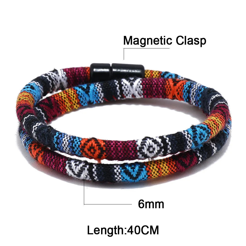 Bohemia Rope Bracelet Pulseras Hilo Magnetic Ethnic Boho Fabric Bracelet for Men & Women