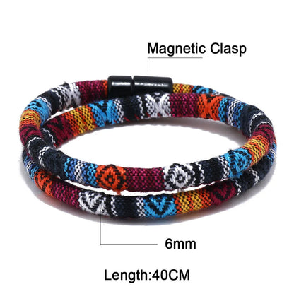 Bohemia Rope Bracelet Pulseras Hilo Magnetic Ethnic Boho Fabric Bracelet for Men & Women