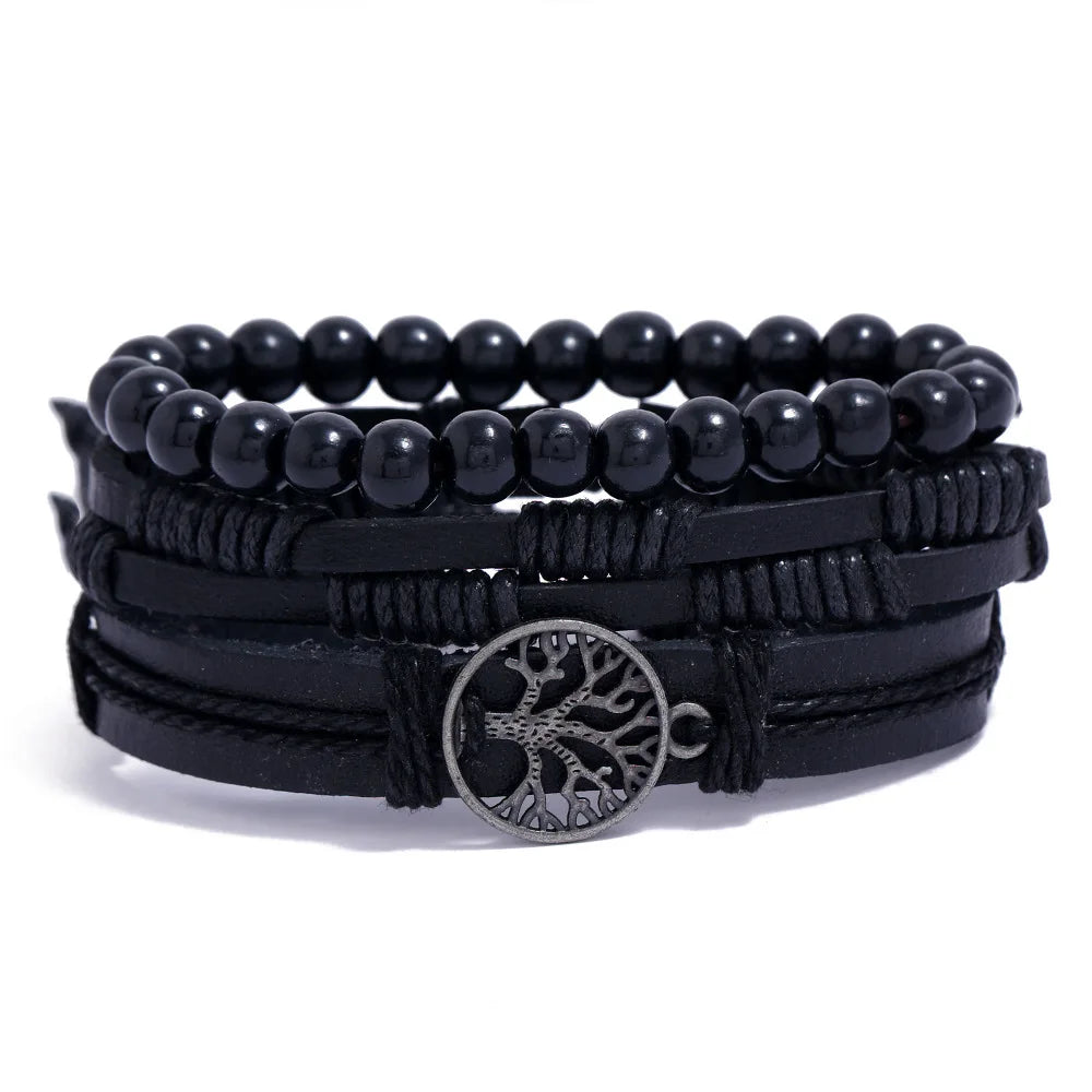 4Pcs/ Set Braided Wrap Leather Bracelets for Men