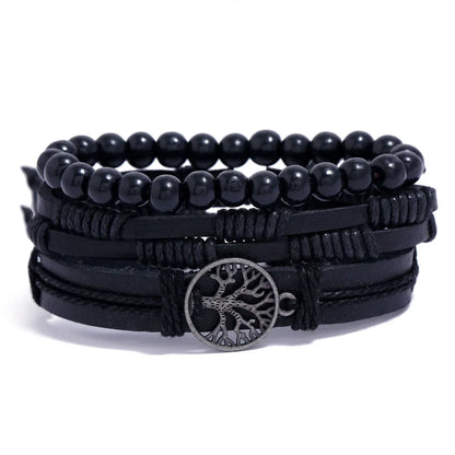 4Pcs/ Set Braided Wrap Leather Bracelets for Men