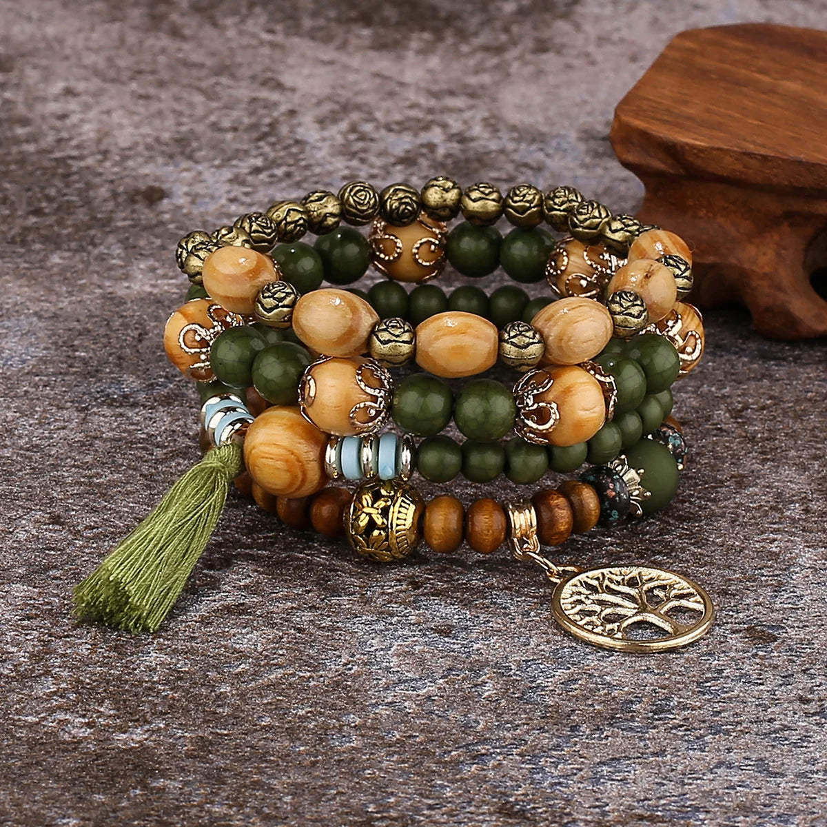 Women's Bohemian Tree Of Life Charm Beaded Bracelet Set of 4