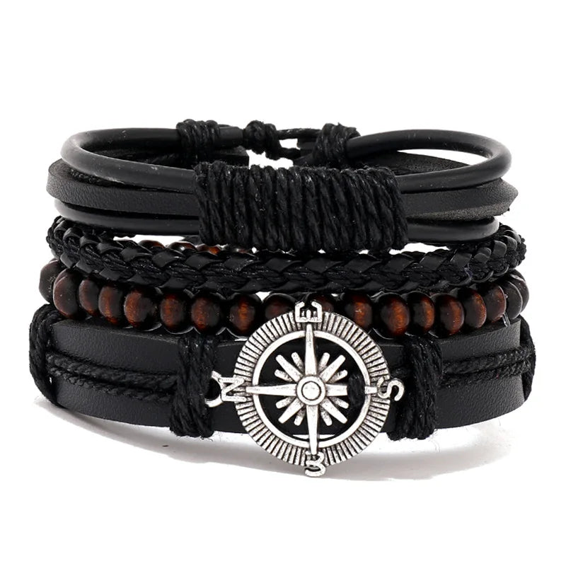 4Pcs/ Set Braided Wrap Leather Bracelets for Men