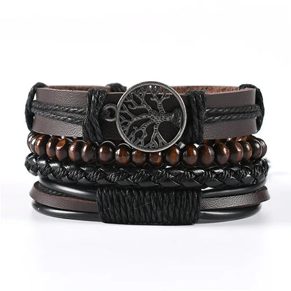 4Pcs/ Set Braided Wrap Leather Bracelets for Men