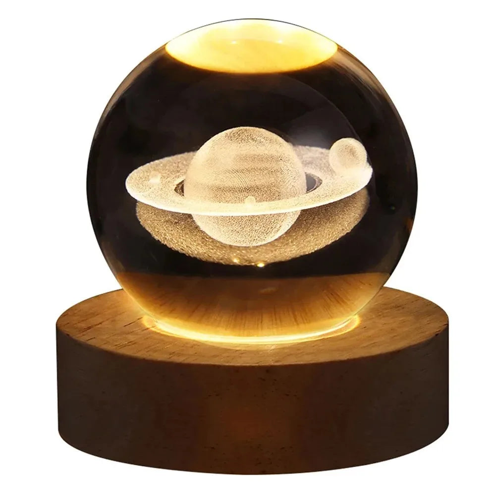 3D Crystal Ball Lamp with Galaxy Projections