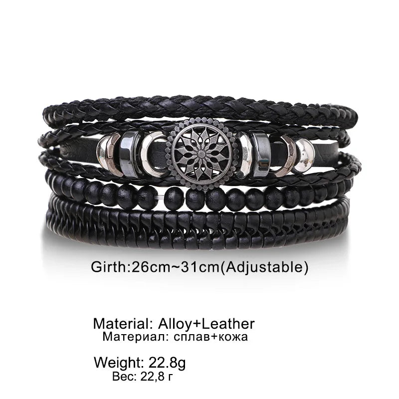 4Pcs/ Set Braided Wrap Leather Bracelets for Men