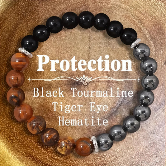 Triple Protection Bracelet  - Tiger Eye Black, Obsidian, & Hematite