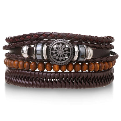 4Pcs/ Set Braided Wrap Leather Bracelets for Men