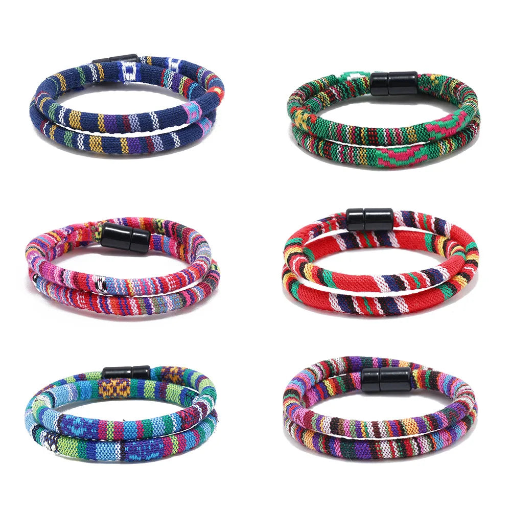 Bohemia Rope Bracelet Pulseras Hilo Magnetic Ethnic Boho Fabric Bracelet for Men & Women