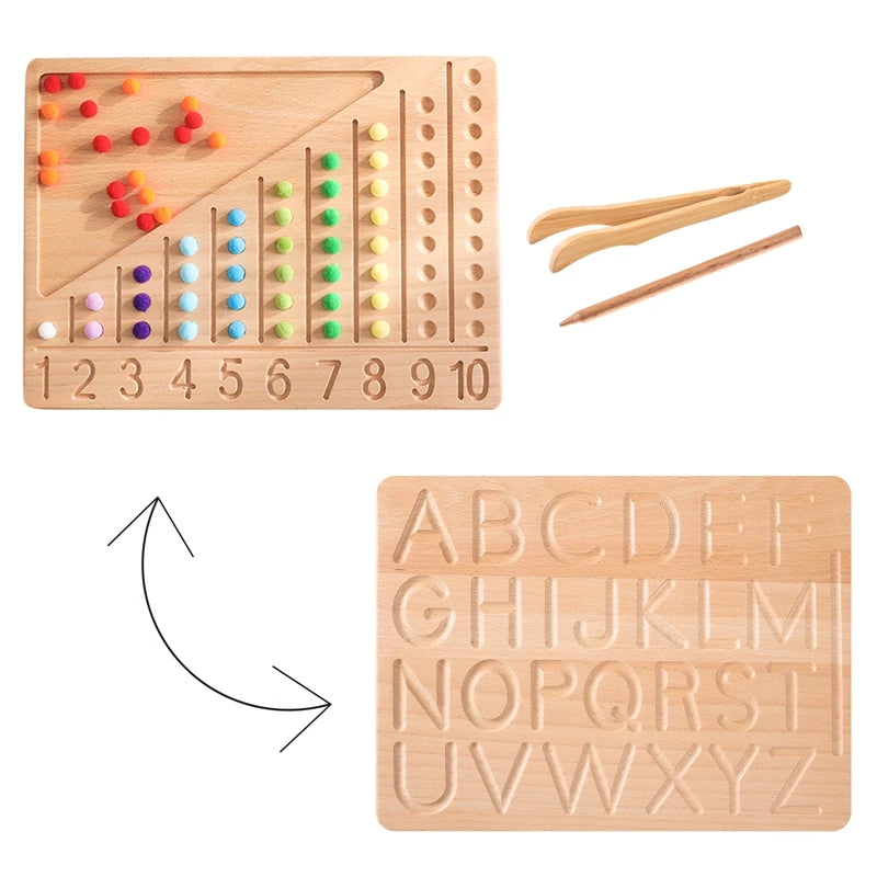 Montessori Wooden Letter Tracing and Counting Board