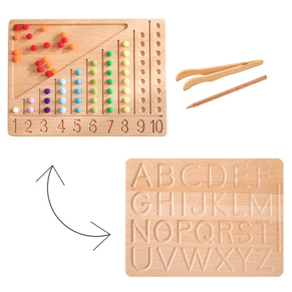 Montessori Wooden Letter Tracing and Counting Board