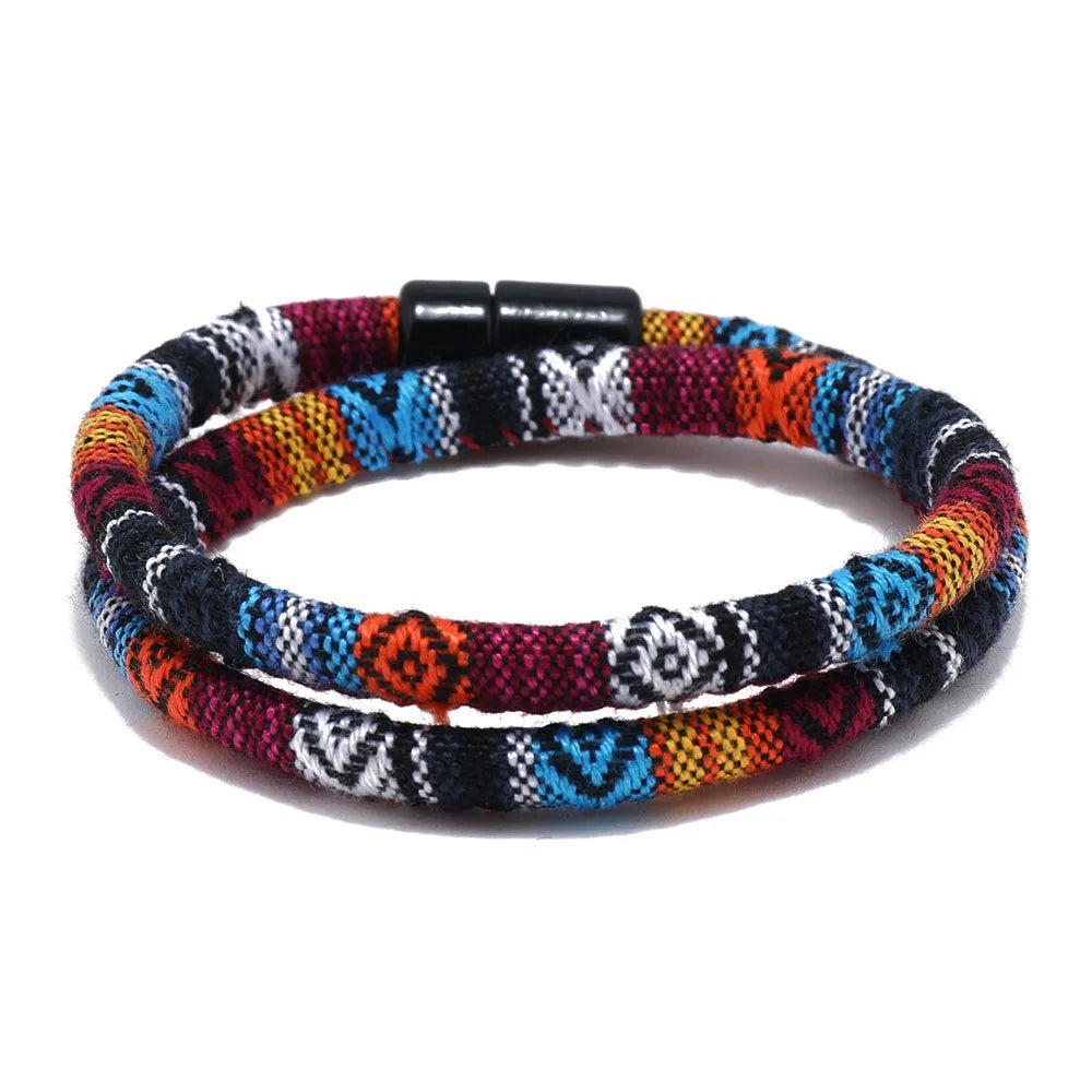Bohemia Rope Bracelet Pulseras Hilo Magnetic Ethnic Boho Fabric Bracelet for Men & Women