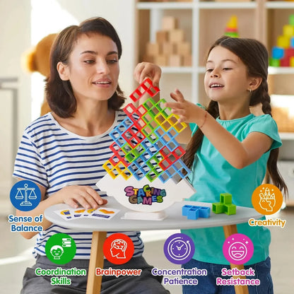 Building Block Brick Toy – Balance Stacked Tetra Tower Game