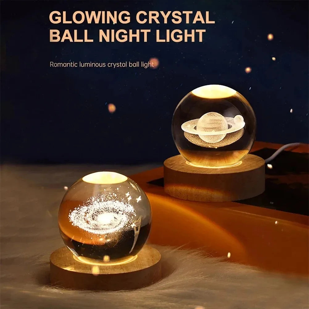 3D Crystal Ball Lamp with Galaxy Projections