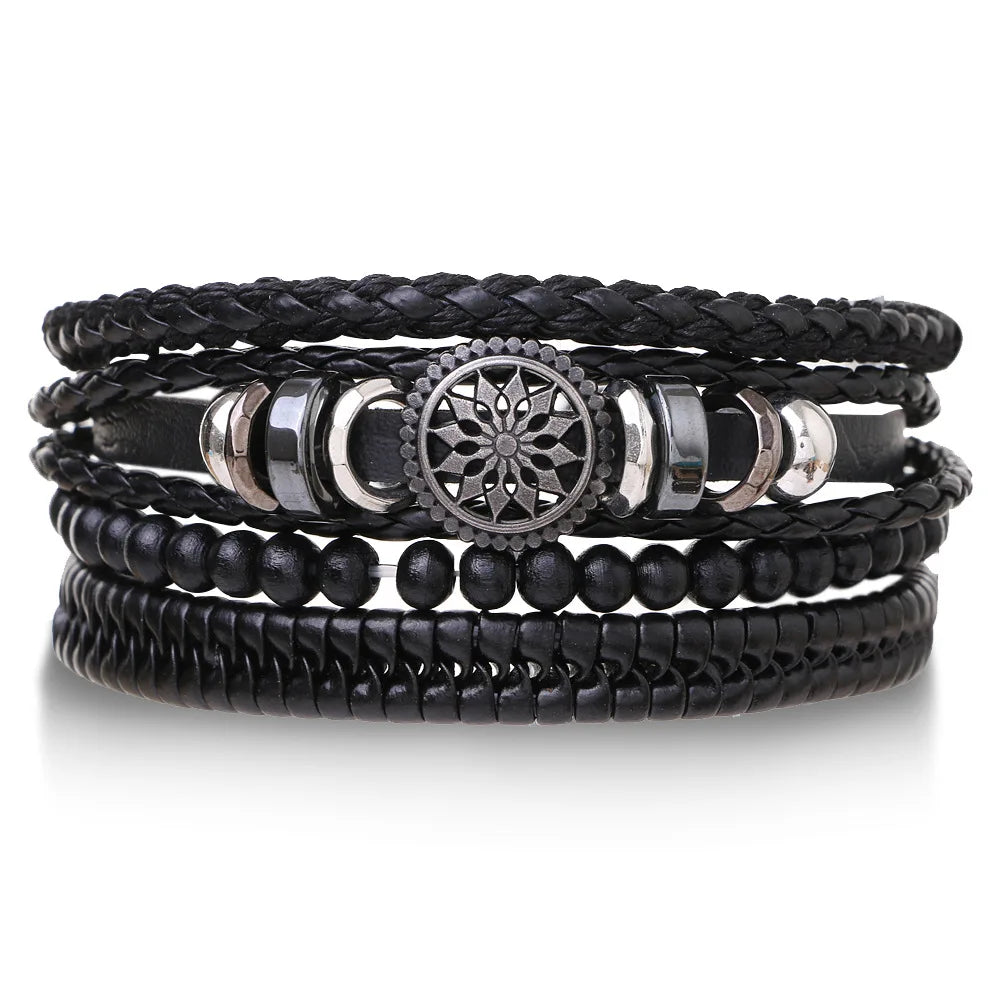 4Pcs/ Set Braided Wrap Leather Bracelets for Men