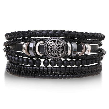 4Pcs/ Set Braided Wrap Leather Bracelets for Men