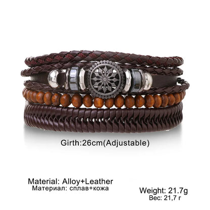 4Pcs/ Set Braided Wrap Leather Bracelets for Men