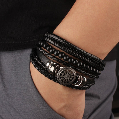 4Pcs/ Set Braided Wrap Leather Bracelets for Men