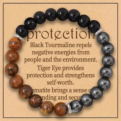 Triple Protection Bracelet  - Tiger Eye Black, Obsidian, & Hematite