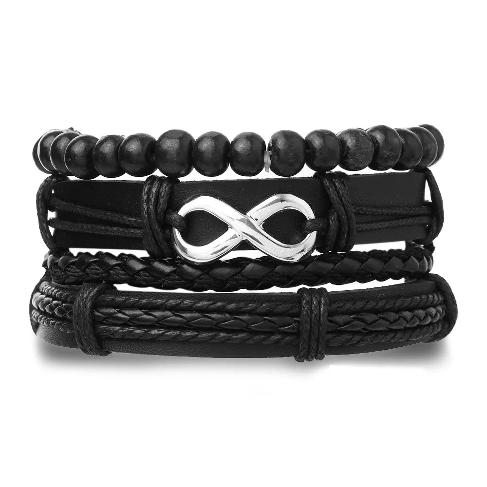 4Pcs/ Set Braided Wrap Leather Bracelets for Men