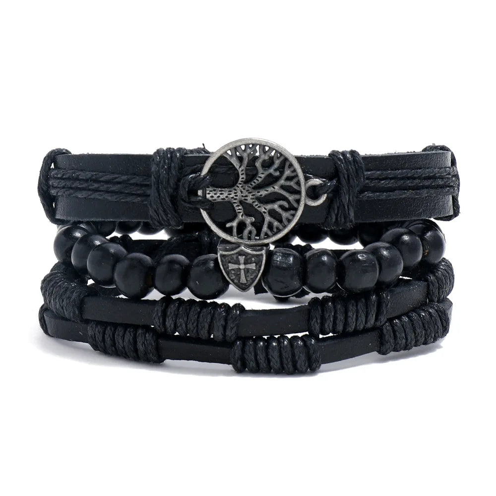4Pcs/ Set Braided Wrap Leather Bracelets for Men