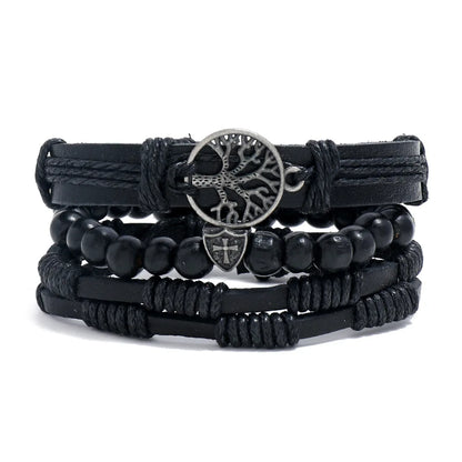 4Pcs/ Set Braided Wrap Leather Bracelets for Men